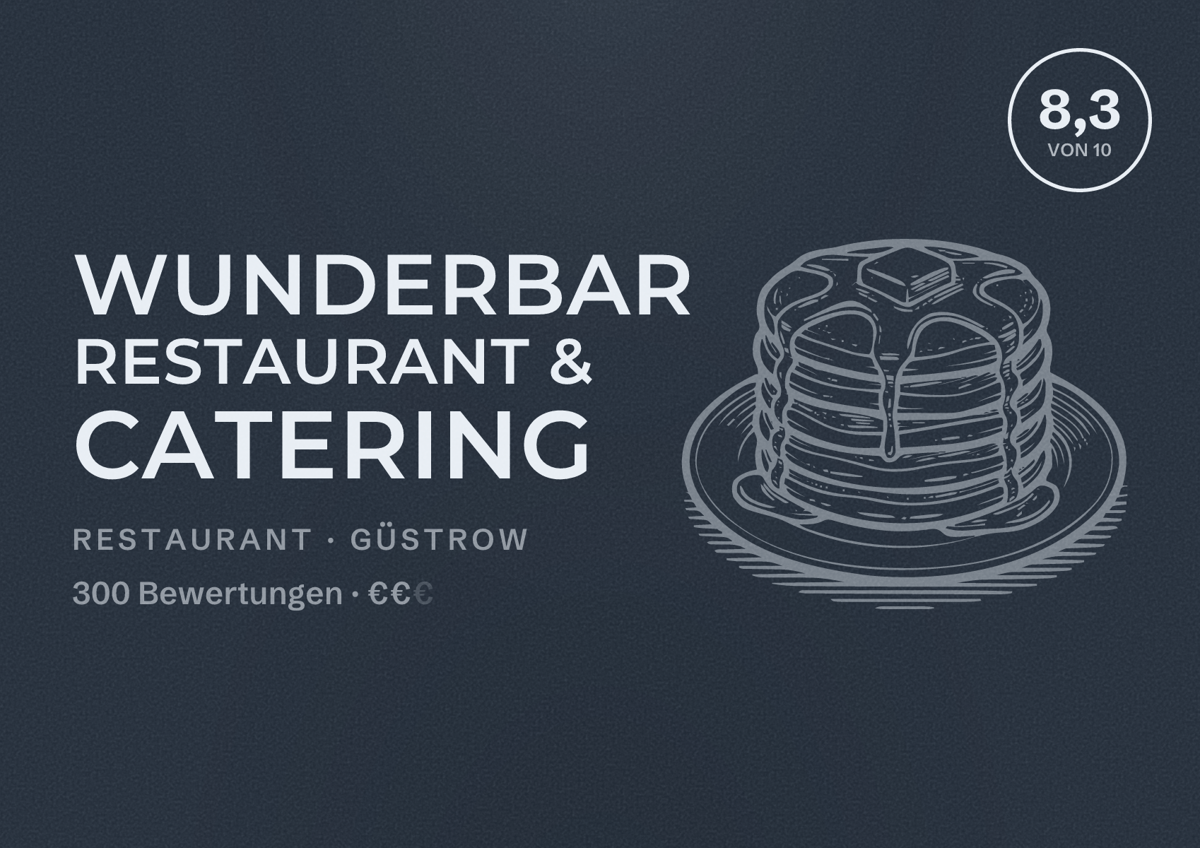 Illustriertes Poster von WunderBar Restaurant & Catering, Restaurant in Güstrow: Bewertung 8,3 von 10 aus 300 Bewertungen, Preisniveau €€