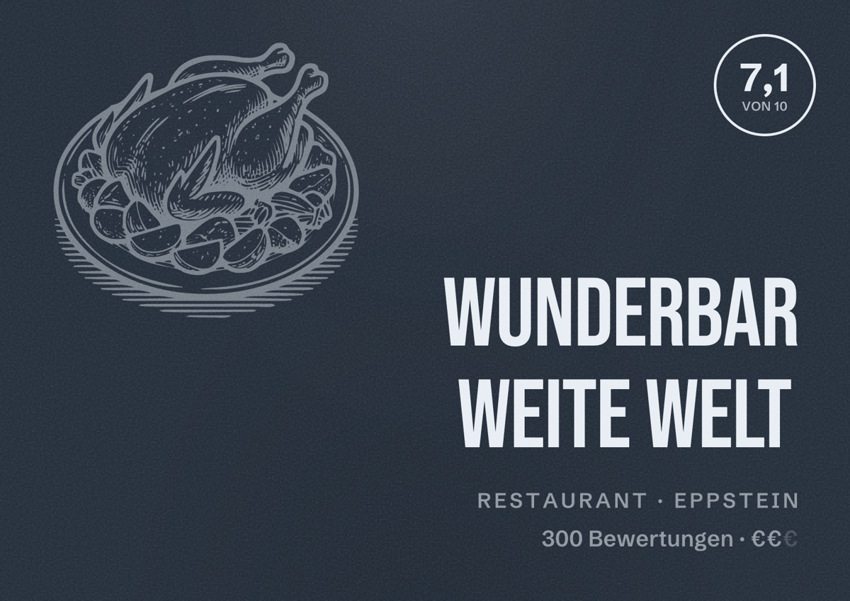 Illustriertes Poster von Wunderbar Weite Welt, Restaurant in Eppstein: Bewertung 7,1 von 10 aus 300 Bewertungen, Preisniveau €€