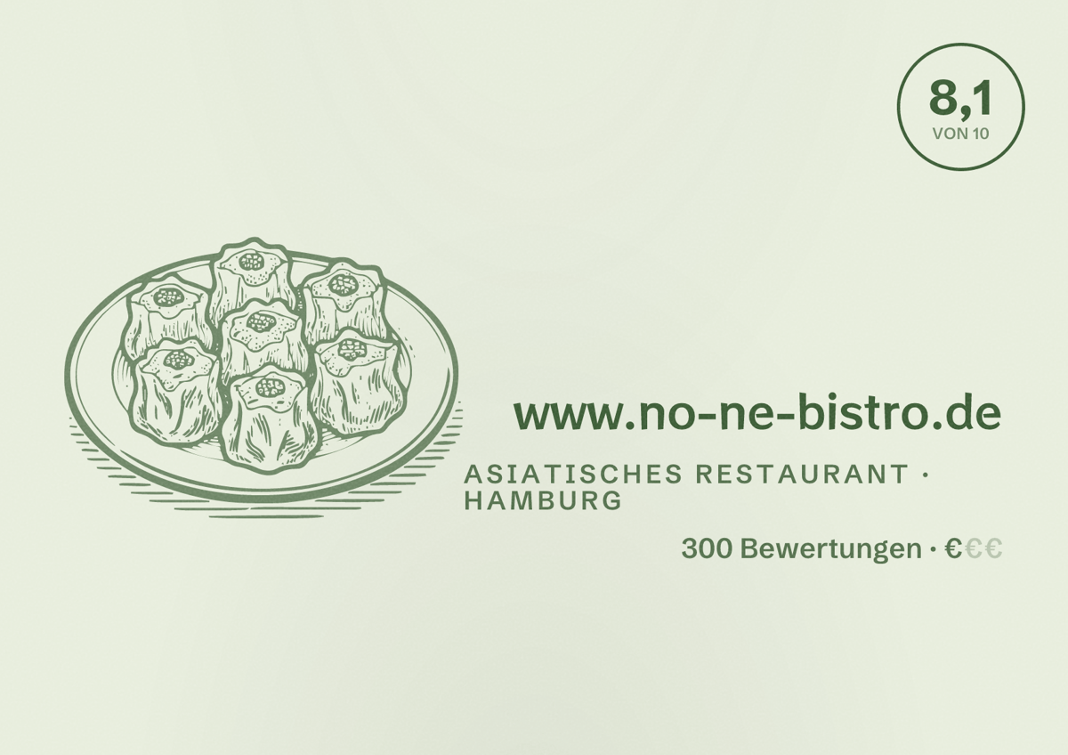 Illustriertes Poster von www.no-ne-bistro.de, Asiatisches Restaurant in Hamburg: Bewertung 8,1 von 10 aus 300 Bewertungen, Preisniveau €