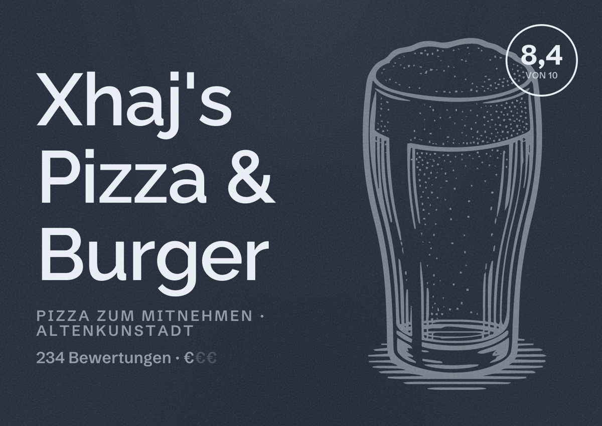 Illustriertes Poster von Xhaj's Pizza & Burger, Pizza zum Mitnehmen in Altenkunstadt: Bewertung 8,4 von 10 aus 234 Bewertungen, Preisniveau €