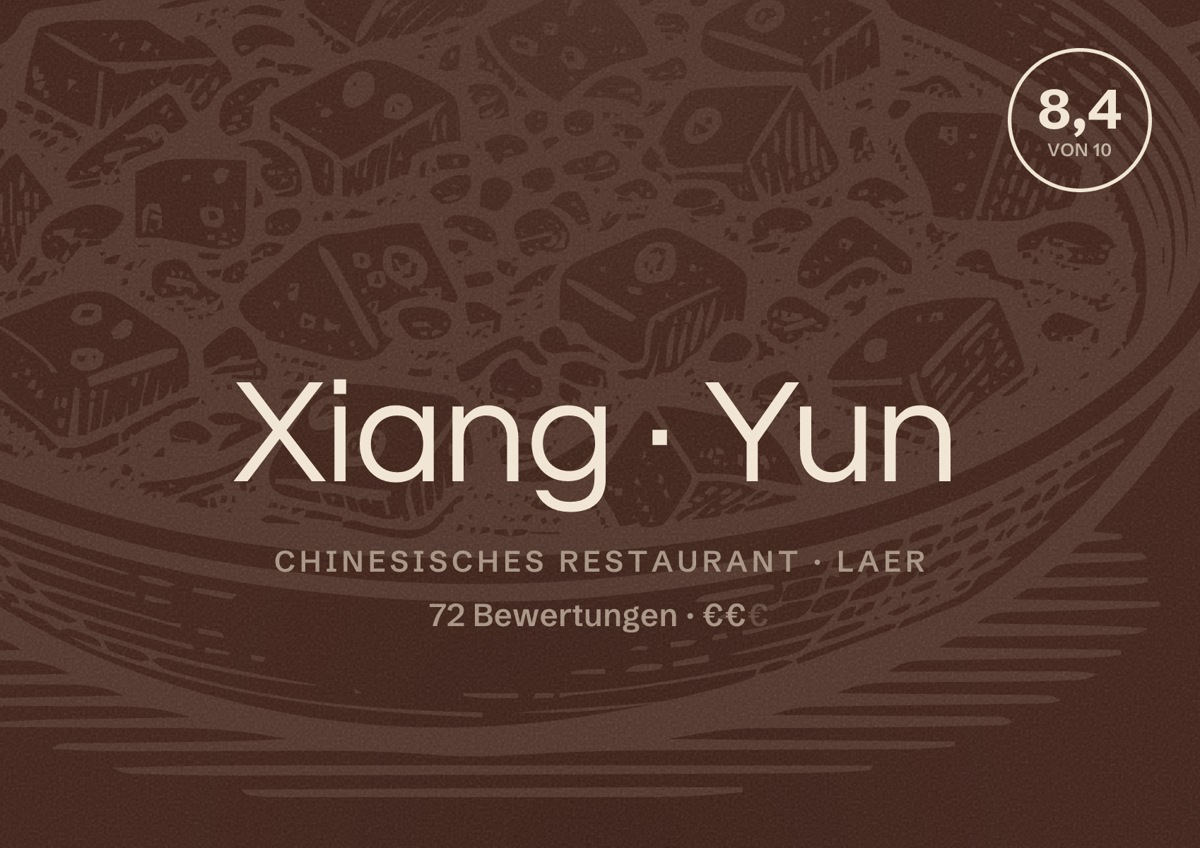 Illustriertes Poster von Xiang Yun, Chinesisches Restaurant in Laer: Bewertung 8,4 von 10 aus 72 Bewertungen, Preisniveau €€
