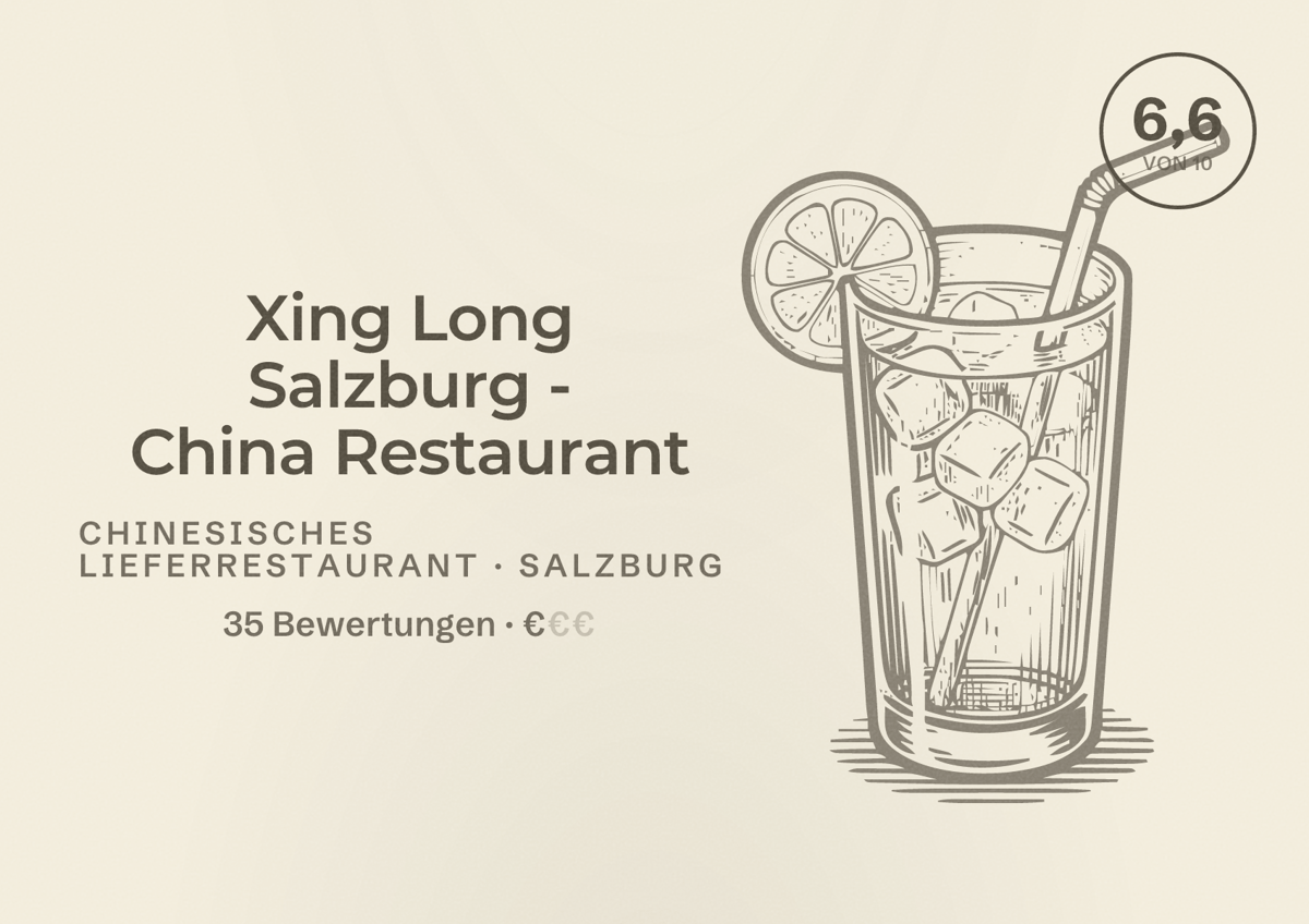 Illustriertes Poster von Xing Long Salzburg - China Restaurant, Chinesisches Lieferrestaurant in Salzburg: Bewertung 6,6 von 10 aus 35 Bewertungen, Preisniveau €