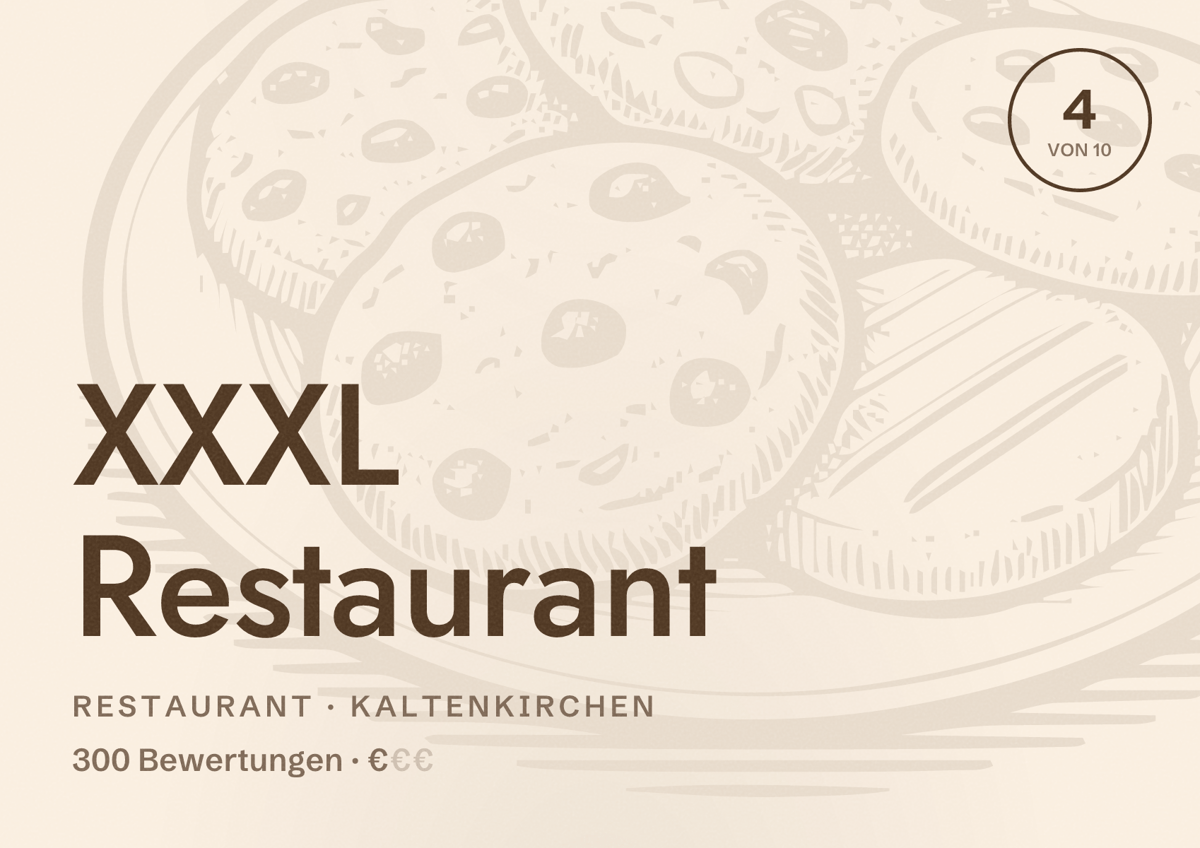 Illustriertes Poster von XXXL Restaurant, Restaurant in Kaltenkirchen: Bewertung 4 von 10 aus 300 Bewertungen, Preisniveau €