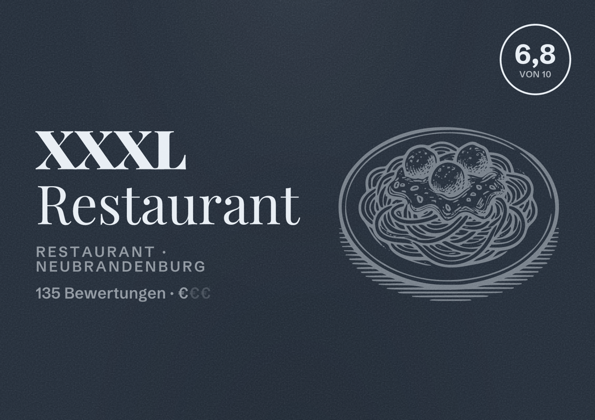 Illustriertes Poster von XXXL Restaurant, Restaurant in Neubrandenburg: Bewertung 6,8 von 10 aus 135 Bewertungen, Preisniveau €