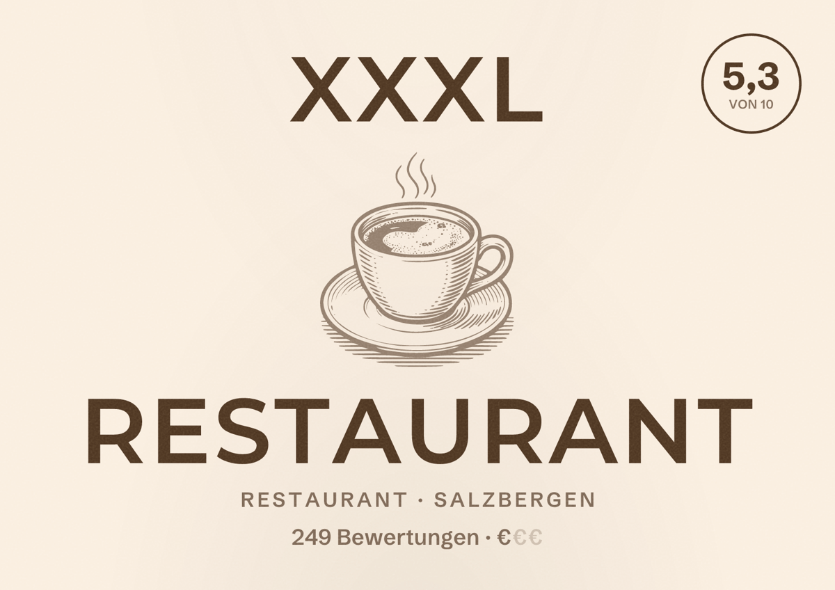 Illustriertes Poster von XXXL Restaurant, Restaurant in Salzbergen: Bewertung 5,3 von 10 aus 249 Bewertungen, Preisniveau €