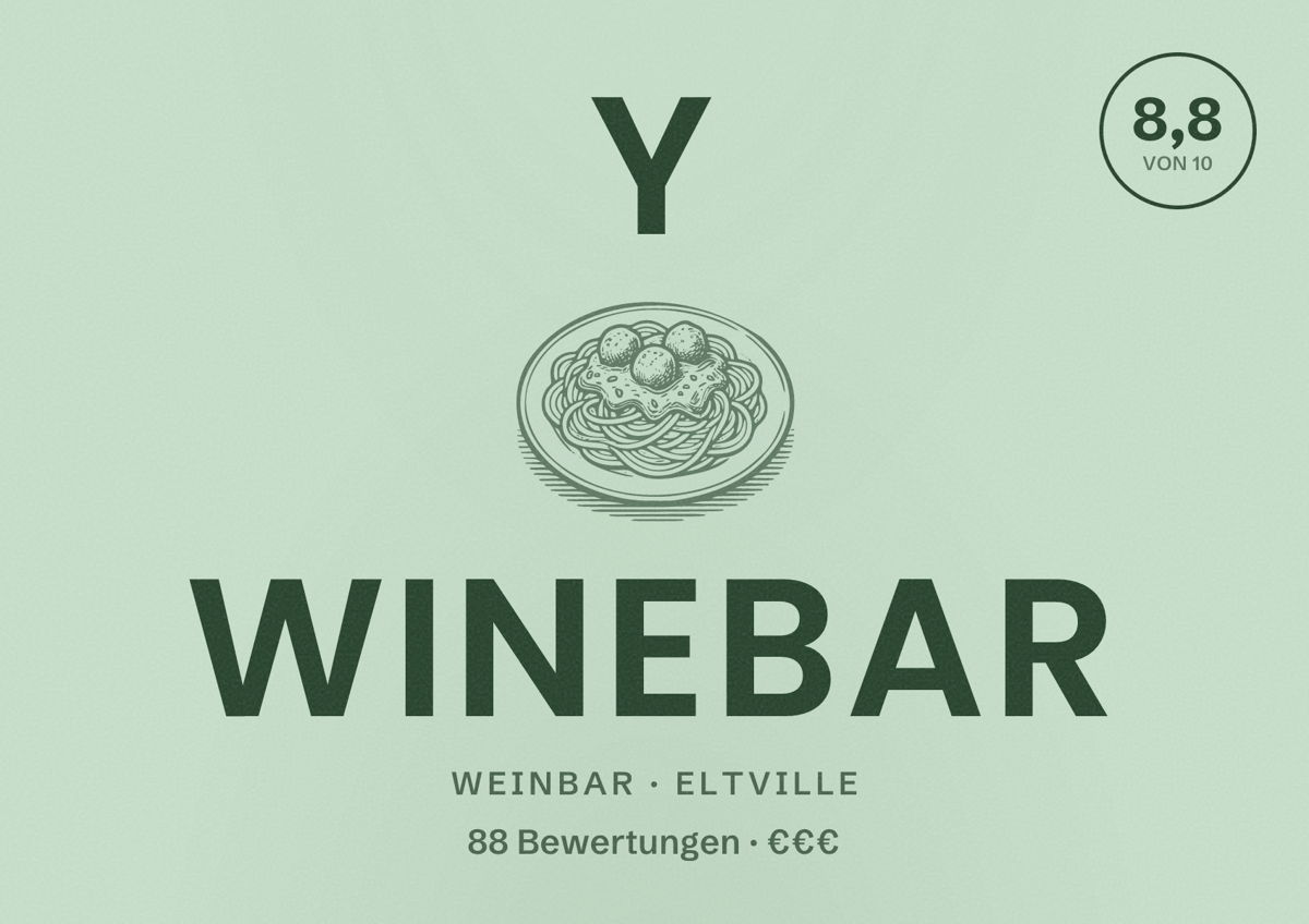 Illustriertes Poster von Y Winebar, Weinbar in Eltville: Bewertung 8,8 von 10 aus 88 Bewertungen, Preisniveau €€€