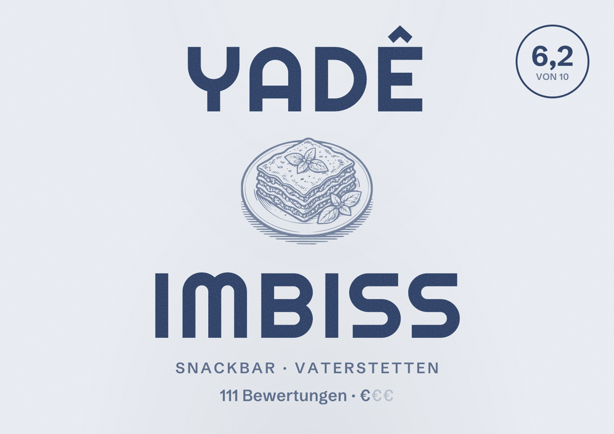 Illustriertes Poster von YADÊ Imbiss, Snackbar in Vaterstetten: Bewertung 6,2 von 10 aus 111 Bewertungen, Preisniveau €