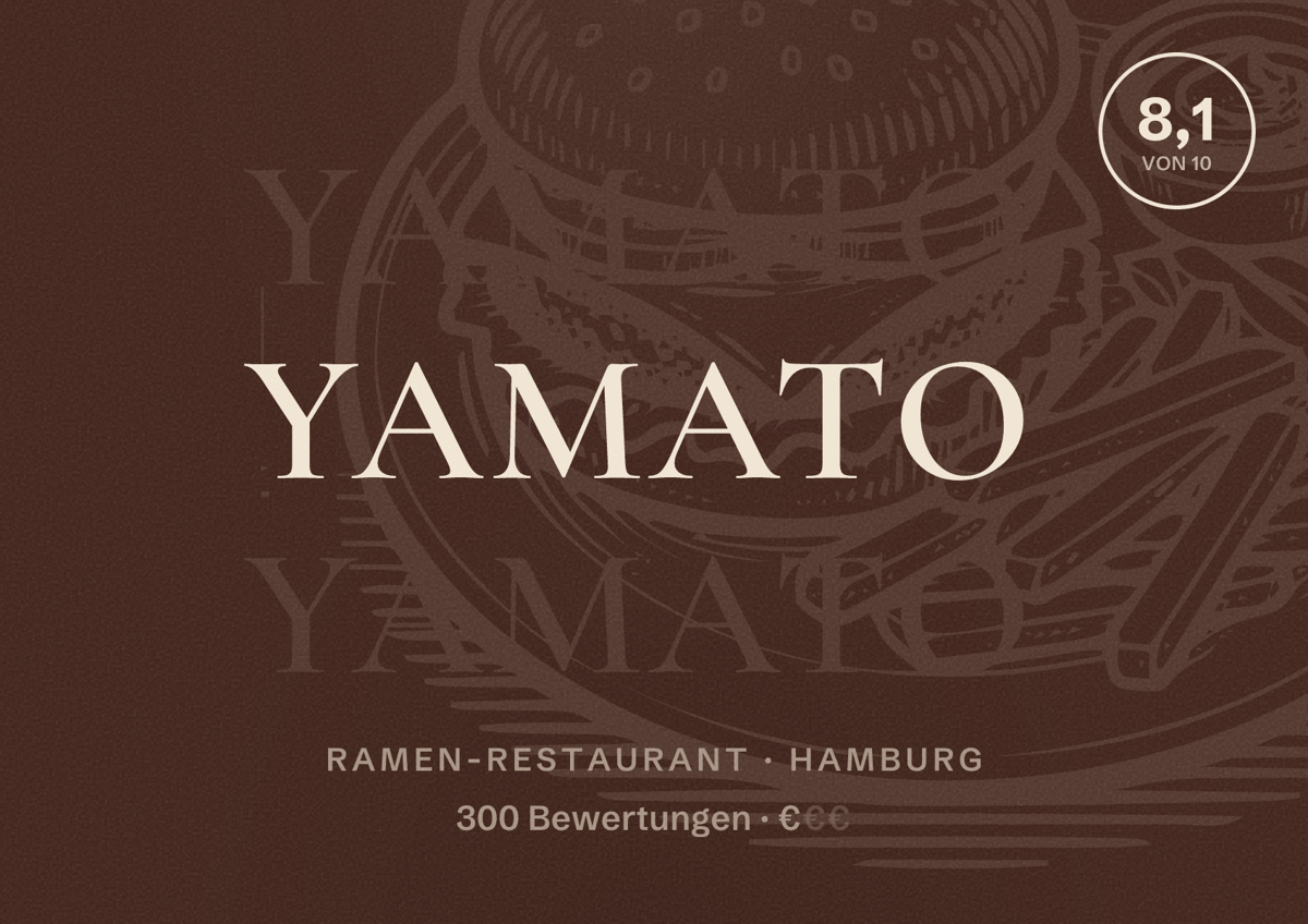 Illustriertes Poster von Yamato, Ramen-Restaurant in Hamburg: Bewertung 8,1 von 10 aus 300 Bewertungen, Preisniveau €