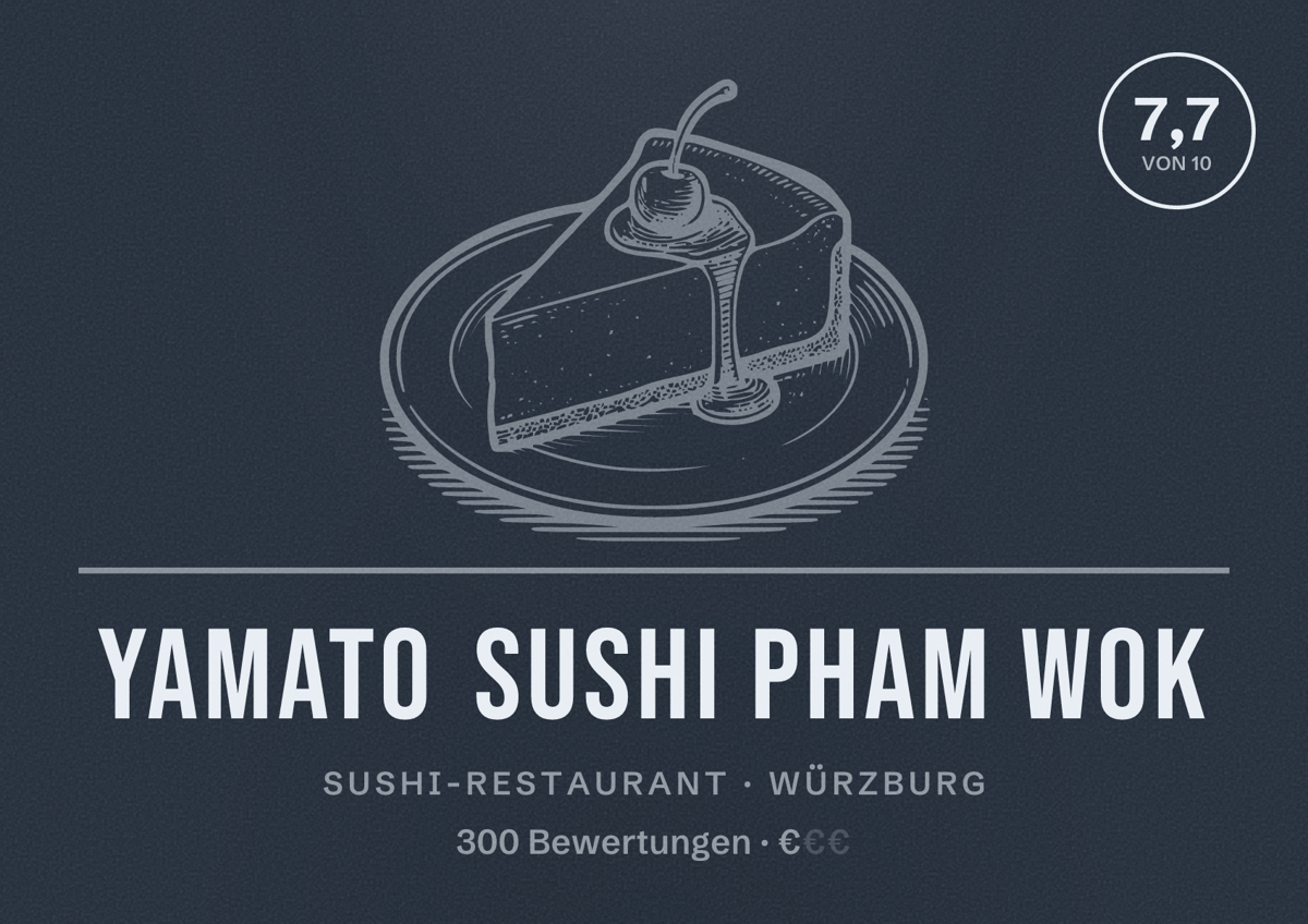Illustriertes Poster von Yamato Sushi Pham Wok, Sushi-Restaurant in Würzburg: Bewertung 7,7 von 10 aus 300 Bewertungen, Preisniveau €