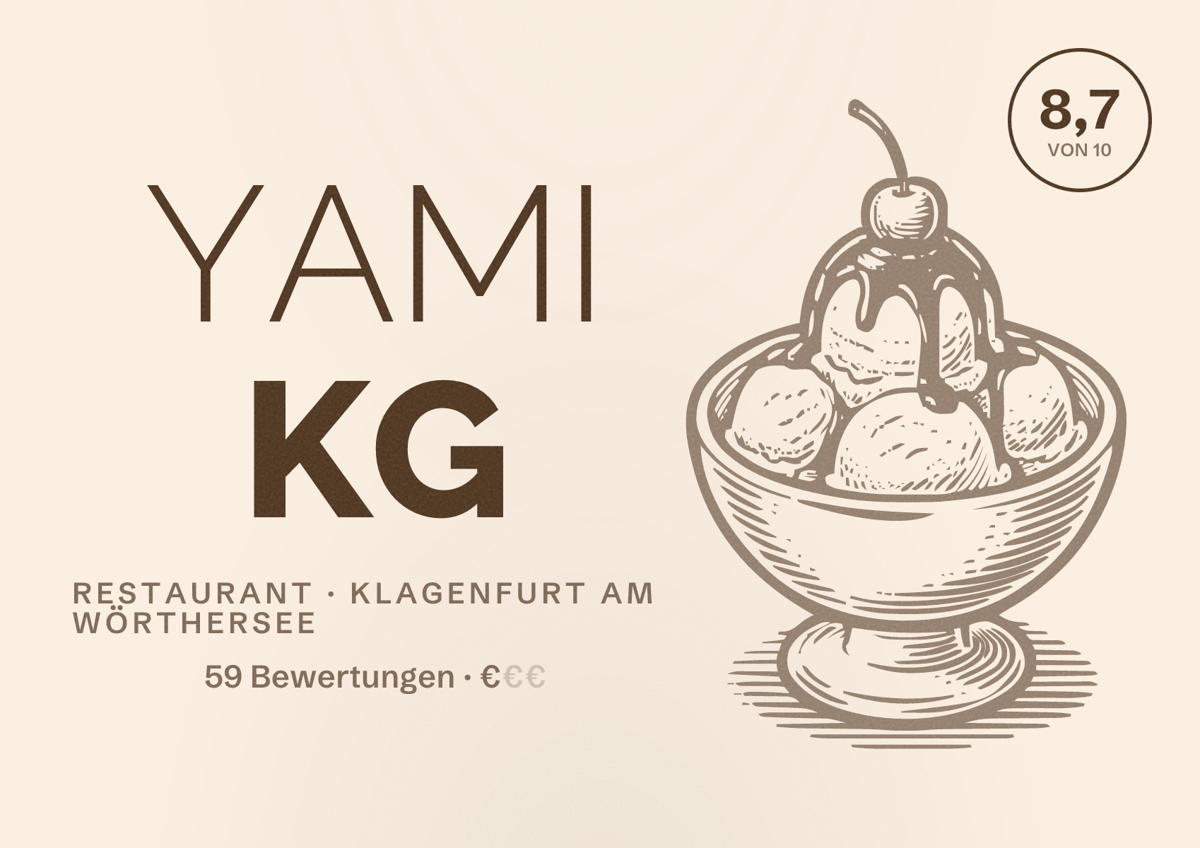 Illustriertes Poster von YAMI KG, Restaurant in Klagenfurt am Wörthersee: Bewertung 8,7 von 10 aus 59 Bewertungen, Preisniveau €