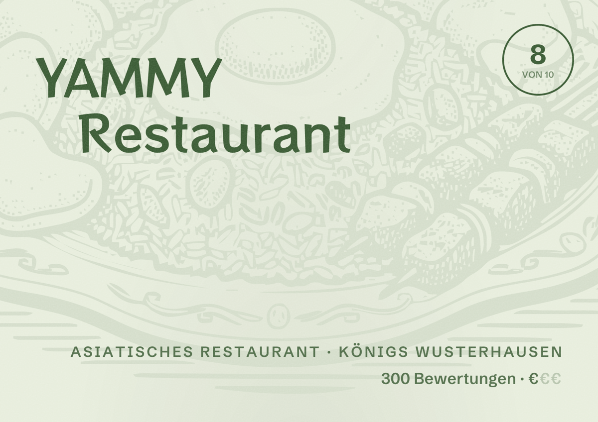 Illustriertes Poster von YAMMY Restaurant, Asiatisches Restaurant in Königs Wusterhausen: Bewertung 8 von 10 aus 300 Bewertungen, Preisniveau €