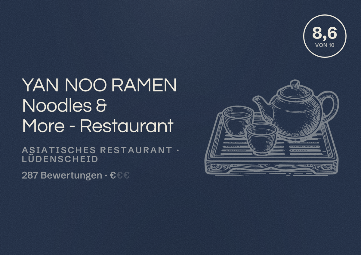 Illustriertes Poster von YAN NOO RAMEN Noodles & More - Restaurant, Asiatisches Restaurant in Lüdenscheid: Bewertung 8,6 von 10 aus 287 Bewertungen, Preisniveau €