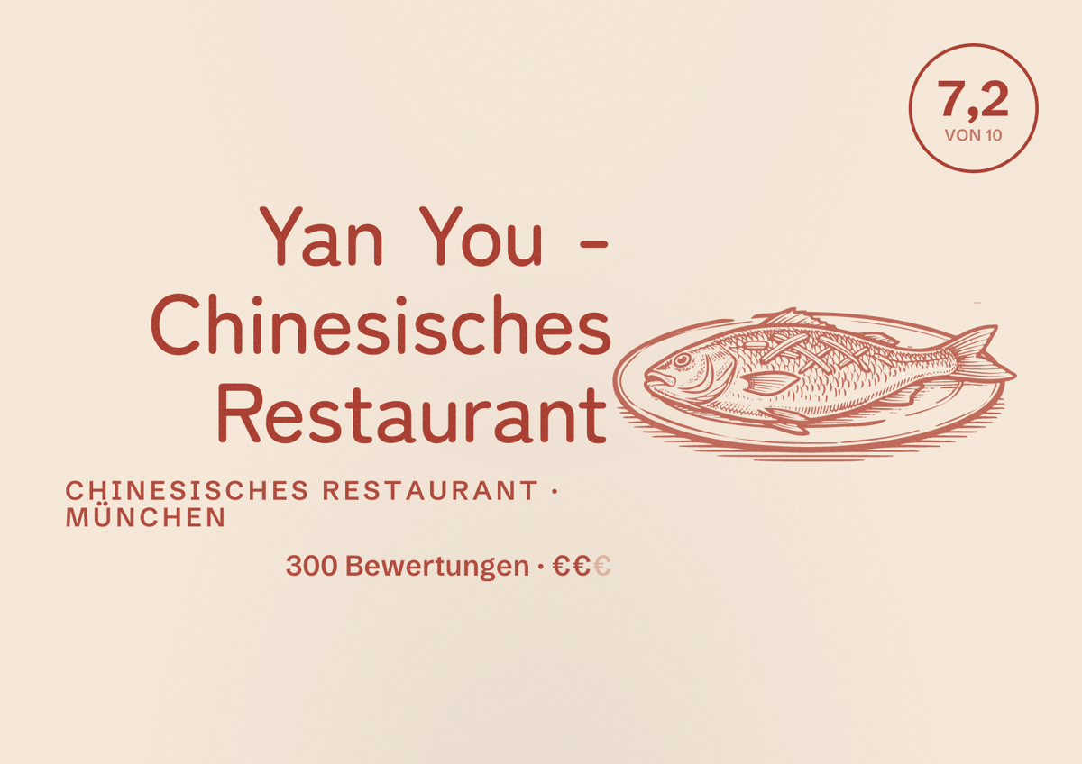 Illustriertes Poster von Yan You - Chinesisches Restaurant, Chinesisches Restaurant in München: Bewertung 7,2 von 10 aus 300 Bewertungen, Preisniveau €€