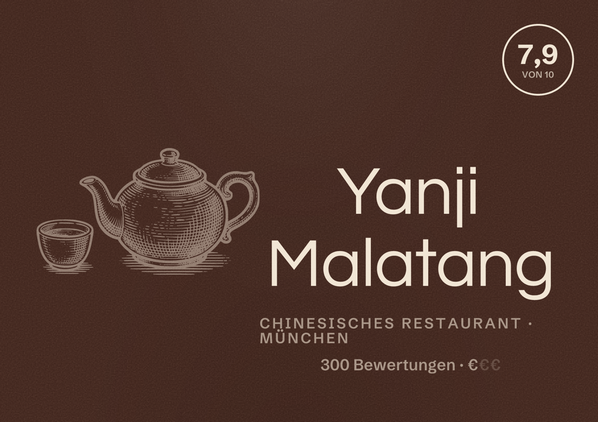 Illustriertes Poster von Yanji Malatang, Chinesisches Restaurant in München: Bewertung 7,9 von 10 aus 300 Bewertungen, Preisniveau €