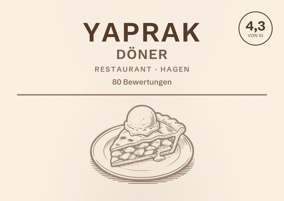 Illustriertes Poster von YAPRAK DÖNER, Restaurant in Hagen: Bewertung 4,3 von 10 aus 80 Bewertungen
