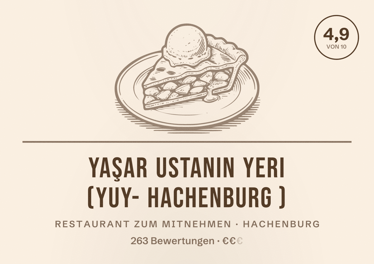 Illustriertes Poster von Yaşar Ustanın Yeri (YUY- Hachenburg ), Restaurant zum Mitnehmen in Hachenburg: Bewertung 4,9 von 10 aus 263 Bewertungen, Preisniveau €€