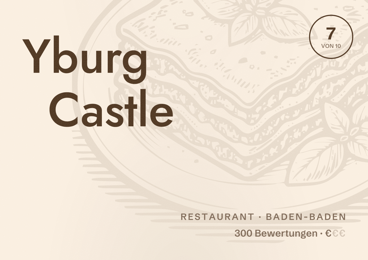 Illustriertes Poster von Yburg Castle, Restaurant in Baden-Baden: Bewertung 7 von 10 aus 300 Bewertungen, Preisniveau €