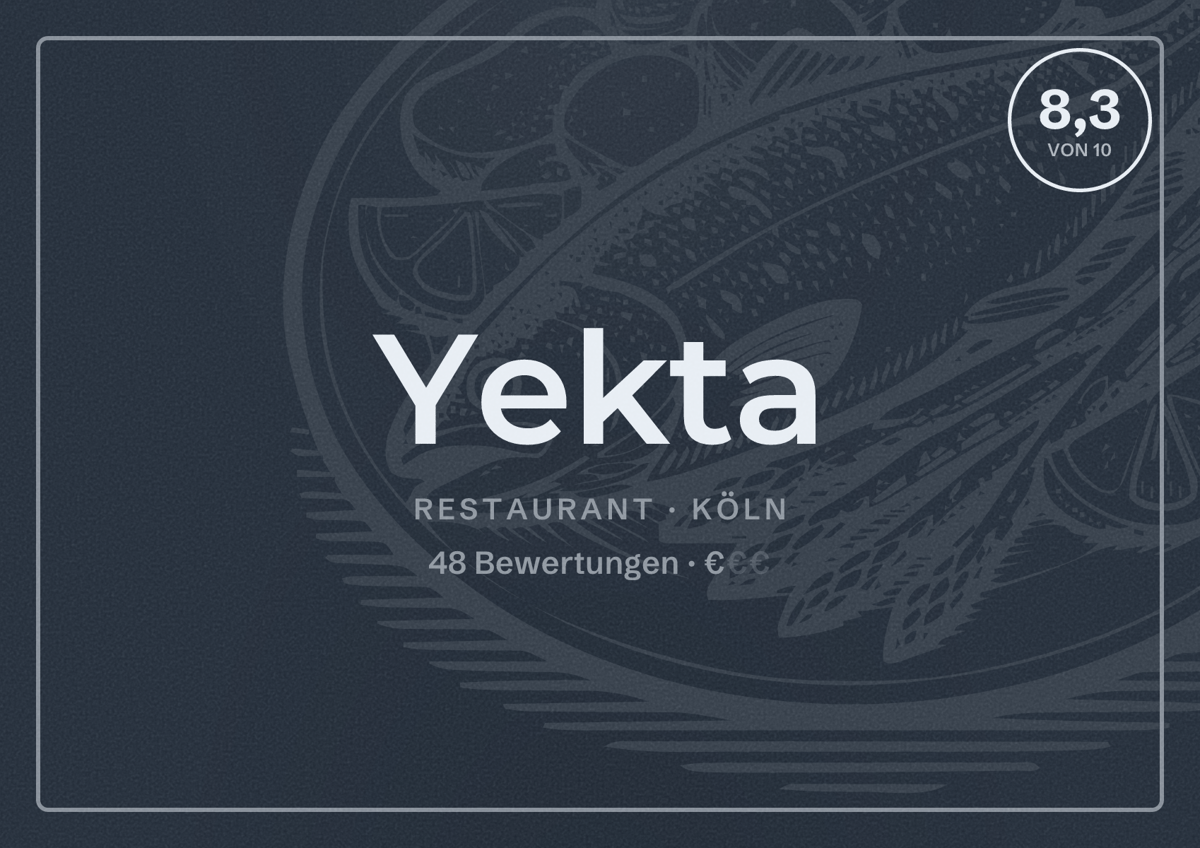 Illustriertes Poster von Yekta, Restaurant in Köln: Bewertung 8,3 von 10 aus 48 Bewertungen, Preisniveau €
