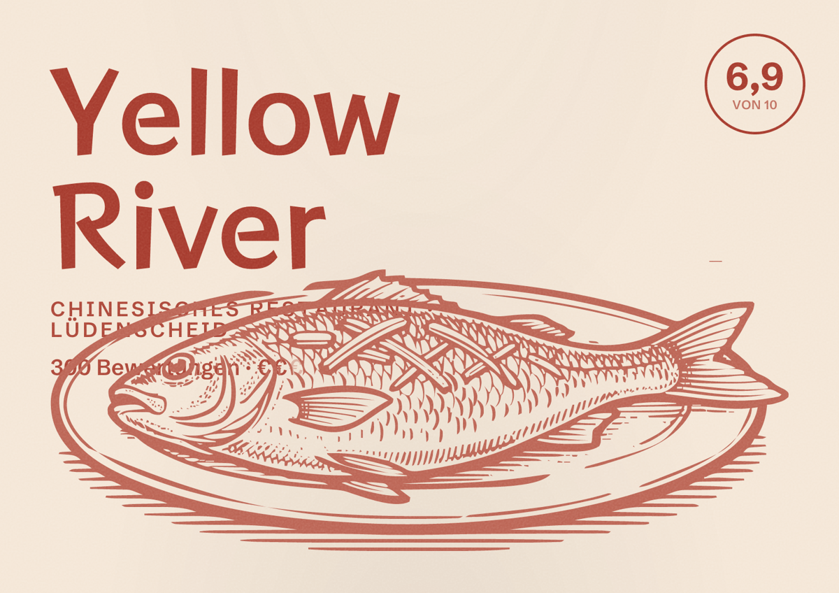 Illustriertes Poster von Yellow River, Chinesisches Restaurant in Lüdenscheid: Bewertung 6,9 von 10 aus 300 Bewertungen, Preisniveau €€