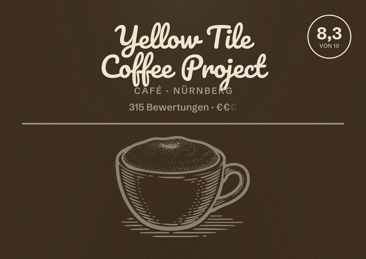 Illustriertes Poster von Yellow Tile Coffee Project, Café in Nürnberg: Bewertung 8,3 von 10 aus 315 Bewertungen, Preisniveau €€