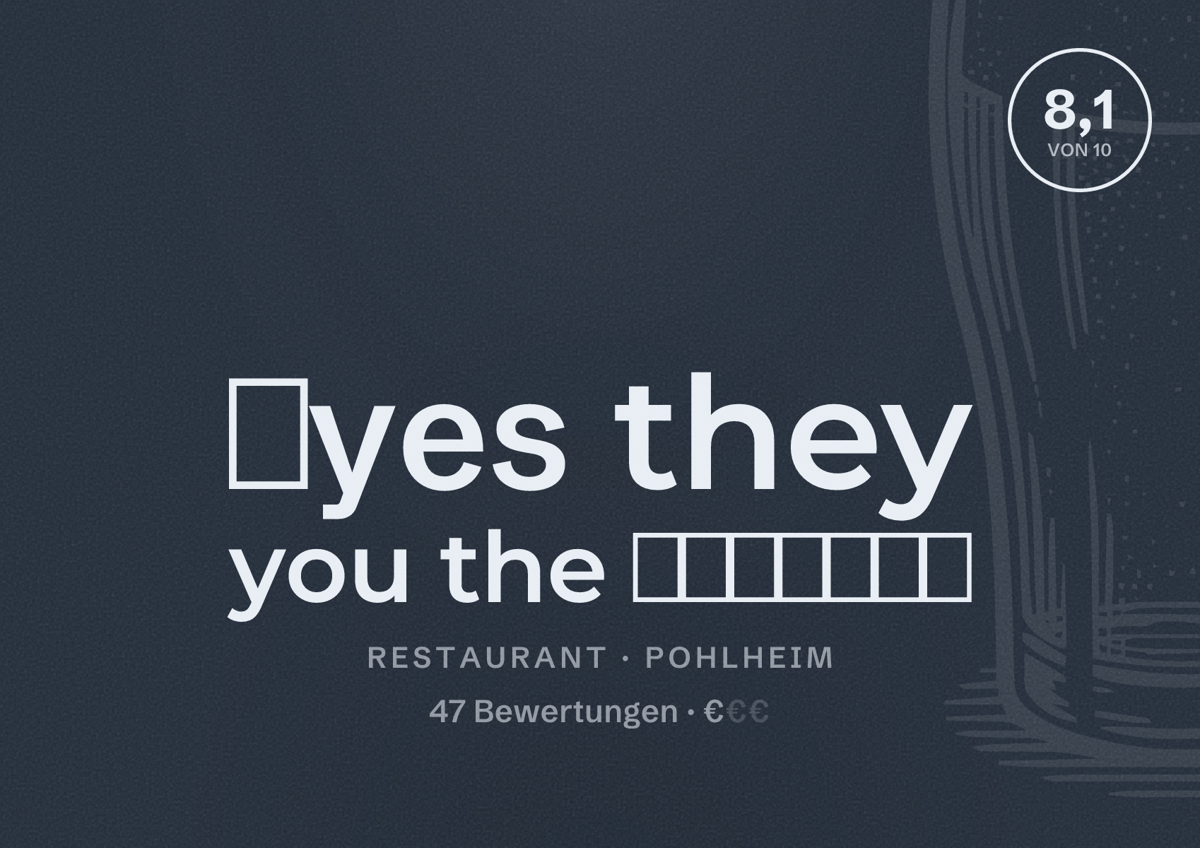 Illustriertes Poster von 🥹yes they you the 🥹♥️♥️♥️, Restaurant in Pohlheim: Bewertung 8,1 von 10 aus 47 Bewertungen, Preisniveau €