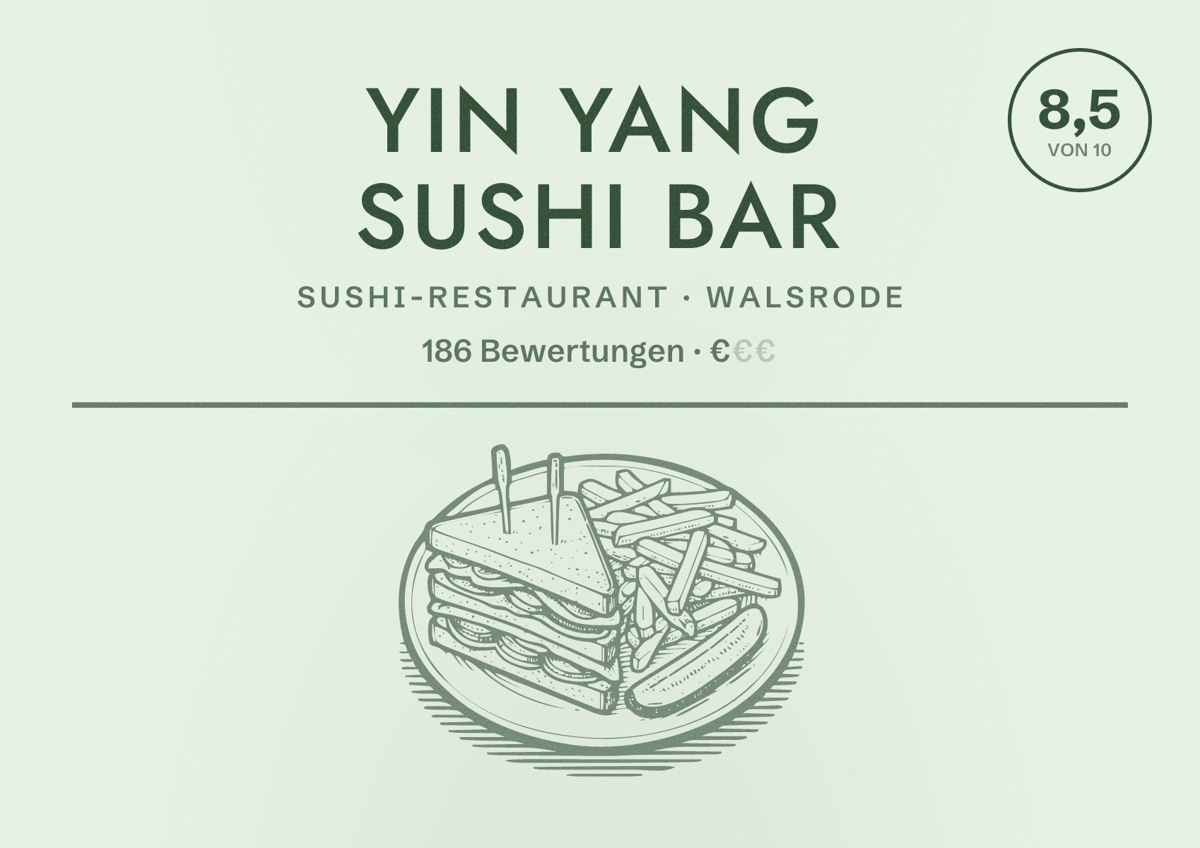 Illustriertes Poster von Yin Yang Sushi Bar, Sushi-Restaurant in Walsrode: Bewertung 8,5 von 10 aus 186 Bewertungen, Preisniveau €