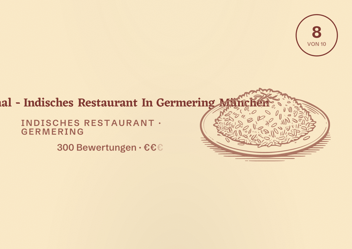 Illustriertes Poster von Yogi Mahal - Indisches Restaurant In Germering München, Indisches Restaurant in Germering: Bewertung 8 von 10 aus 300 Bewertungen, Preisniveau €€