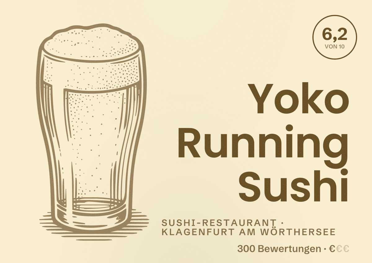 Illustriertes Poster von Yoko Running Sushi, Sushi-Restaurant in Klagenfurt am Wörthersee: Bewertung 6,2 von 10 aus 300 Bewertungen, Preisniveau €