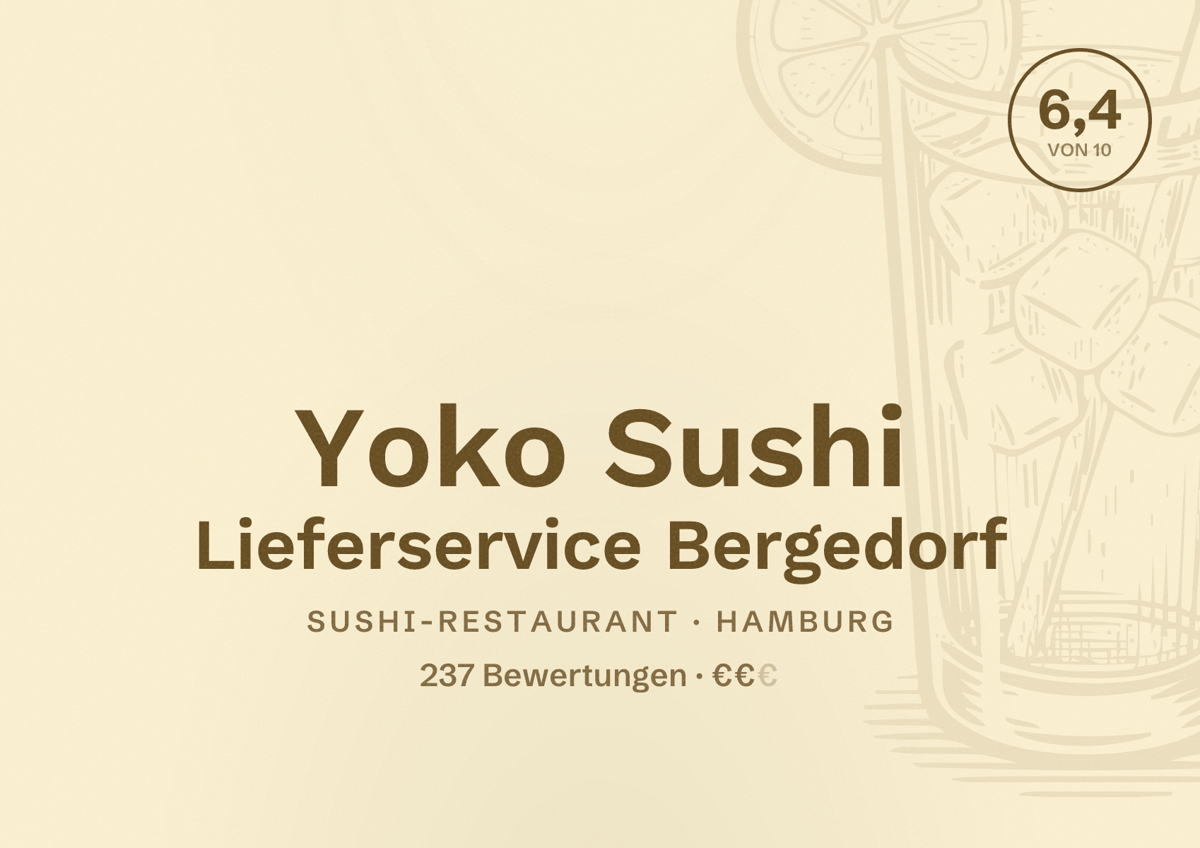 Illustriertes Poster von Yoko Sushi Lieferservice Bergedorf, Sushi-Restaurant in Hamburg: Bewertung 6,4 von 10 aus 237 Bewertungen, Preisniveau €€