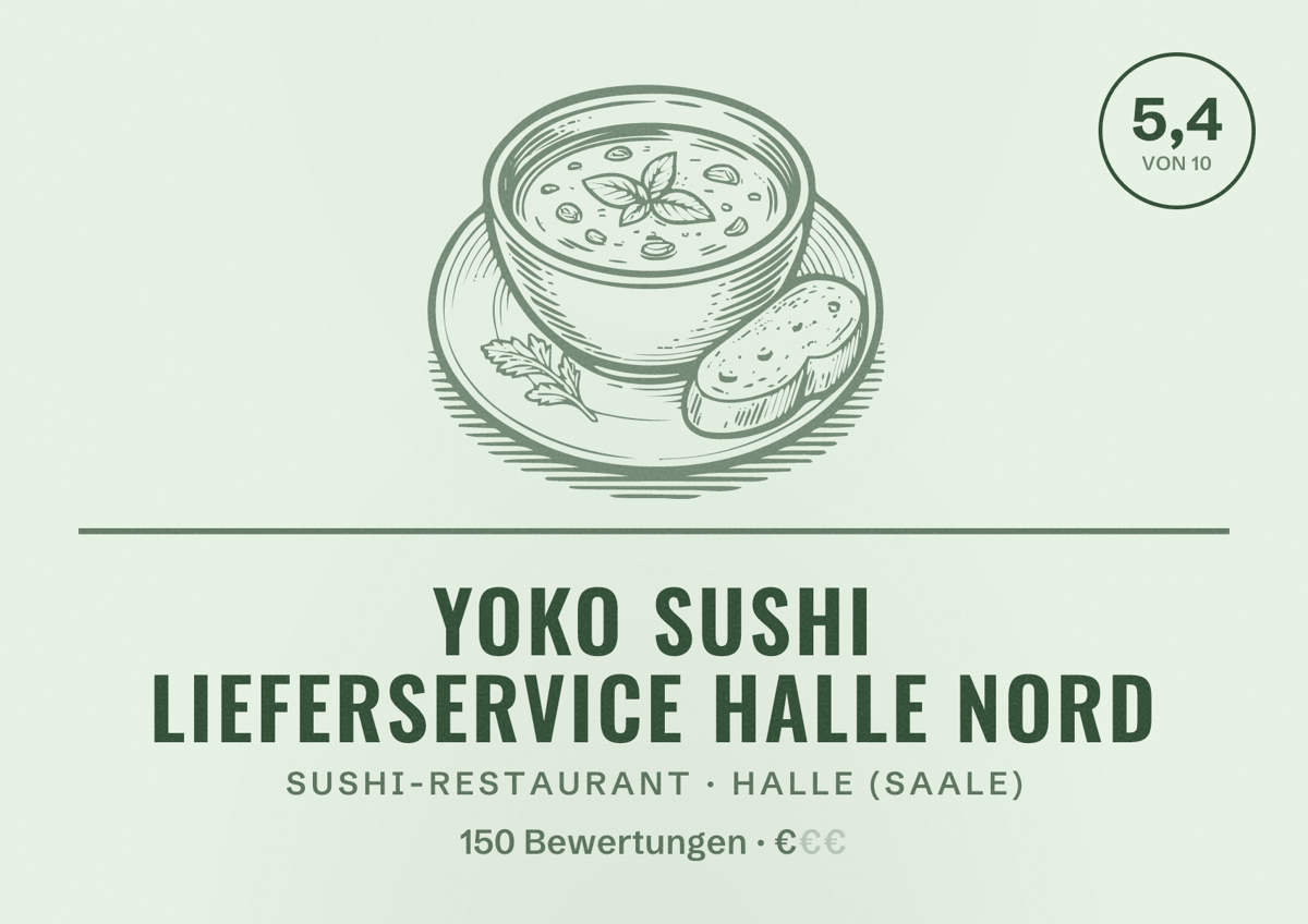 Illustriertes Poster von Yoko Sushi Lieferservice Halle Nord, Sushi-Restaurant in Halle (Saale): Bewertung 5,4 von 10 aus 150 Bewertungen, Preisniveau €