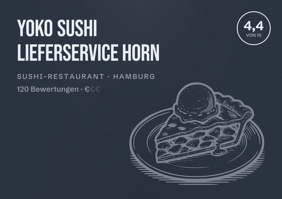 Illustriertes Poster von Yoko Sushi Lieferservice Horn, Sushi-Restaurant in Hamburg: Bewertung 4,4 von 10 aus 120 Bewertungen, Preisniveau €