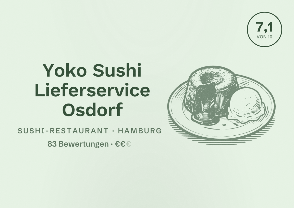 Illustriertes Poster von Yoko Sushi Lieferservice Osdorf, Sushi-Restaurant in Hamburg: Bewertung 7,1 von 10 aus 83 Bewertungen, Preisniveau €€
