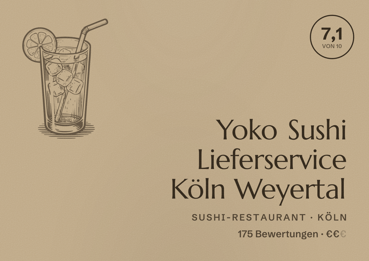 Illustriertes Poster von Yoko Sushi Lieferservice Köln Weyertal, Sushi-Restaurant in Köln: Bewertung 7,1 von 10 aus 175 Bewertungen, Preisniveau €€