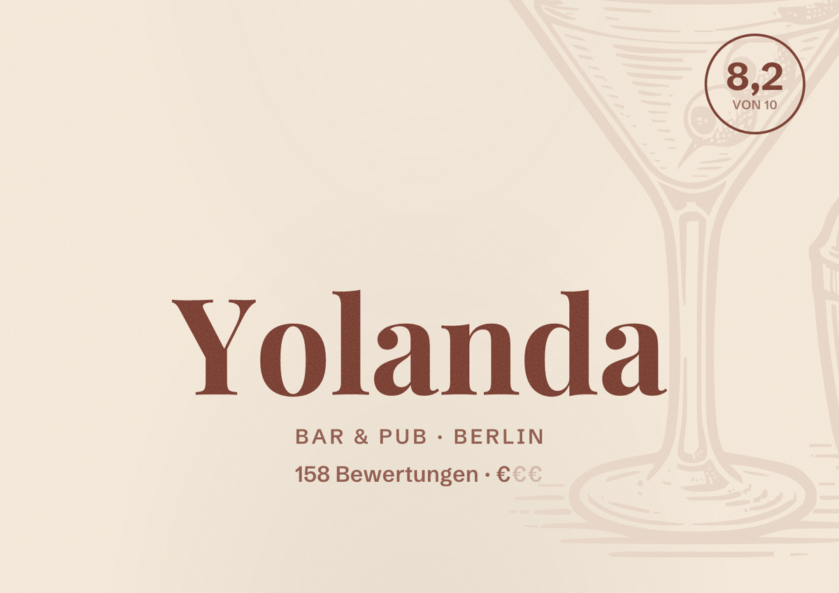 Illustriertes Poster von Yolanda, Bar & Pub in Berlin: Bewertung 8,2 von 10 aus 158 Bewertungen, Preisniveau €