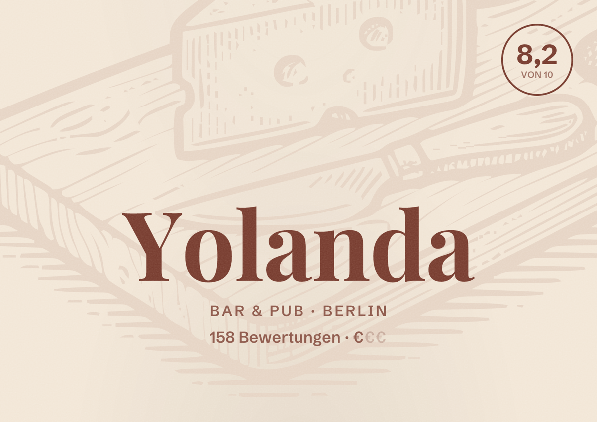 Illustriertes Poster von Yolanda, Bar & Pub in Berlin: Bewertung 8,2 von 10 aus 158 Bewertungen, Preisniveau €
