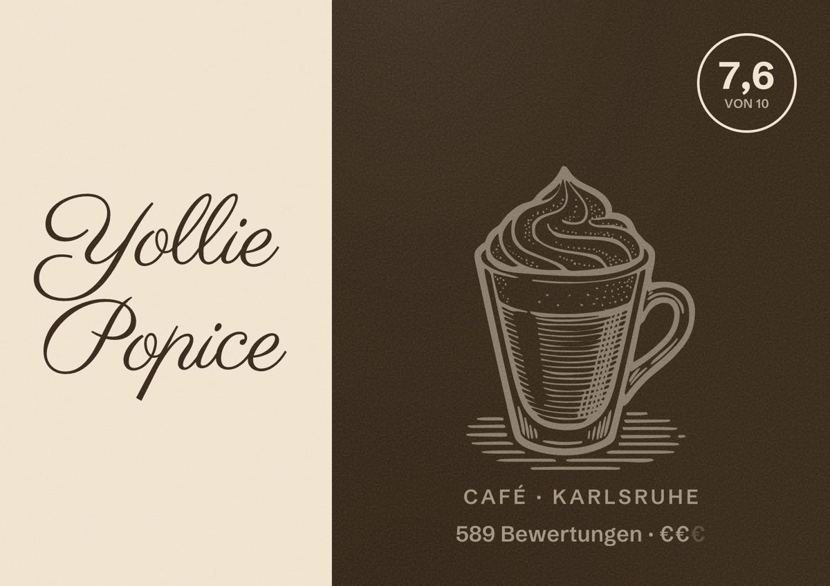 Illustriertes Poster von Yollie Popice, Café in Karlsruhe: Gästebewertung 7,6 von 10 aus 589 Bewertungen