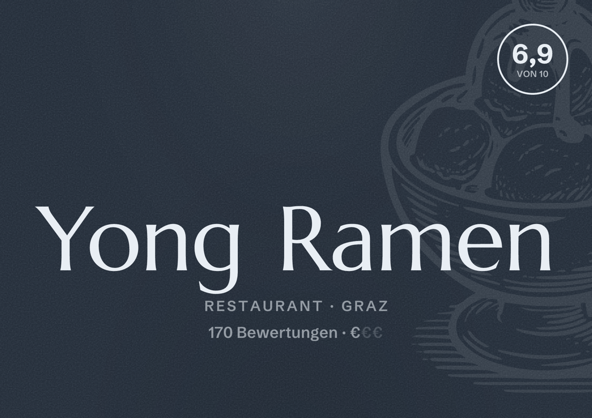 Illustriertes Poster von Yong Ramen, Restaurant in Graz: Bewertung 6,9 von 10 aus 170 Bewertungen, Preisniveau €