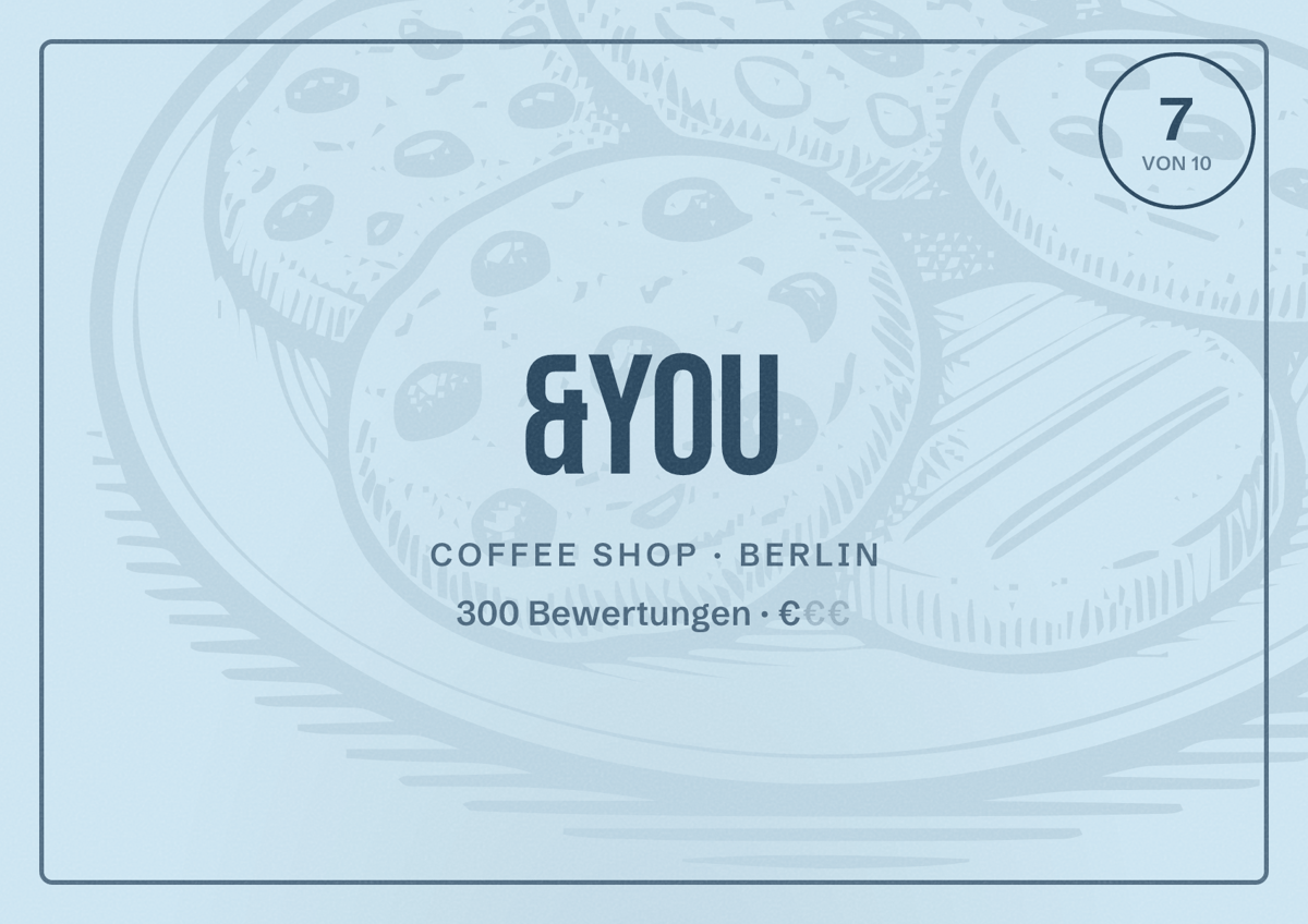 Illustriertes Poster von &YOU, Coffee Shop in Berlin: Bewertung 7,0 von 10 aus 300 Bewertungen, Preisniveau €