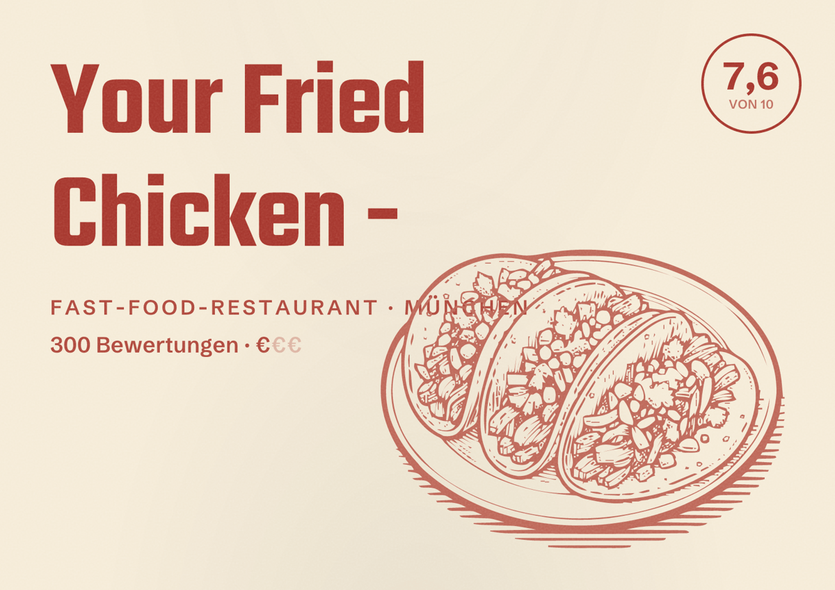 Illustriertes Poster von Your Fried Chicken -, Fast-Food-Restaurant in München: Bewertung 7,6 von 10 aus 300 Bewertungen, Preisniveau €