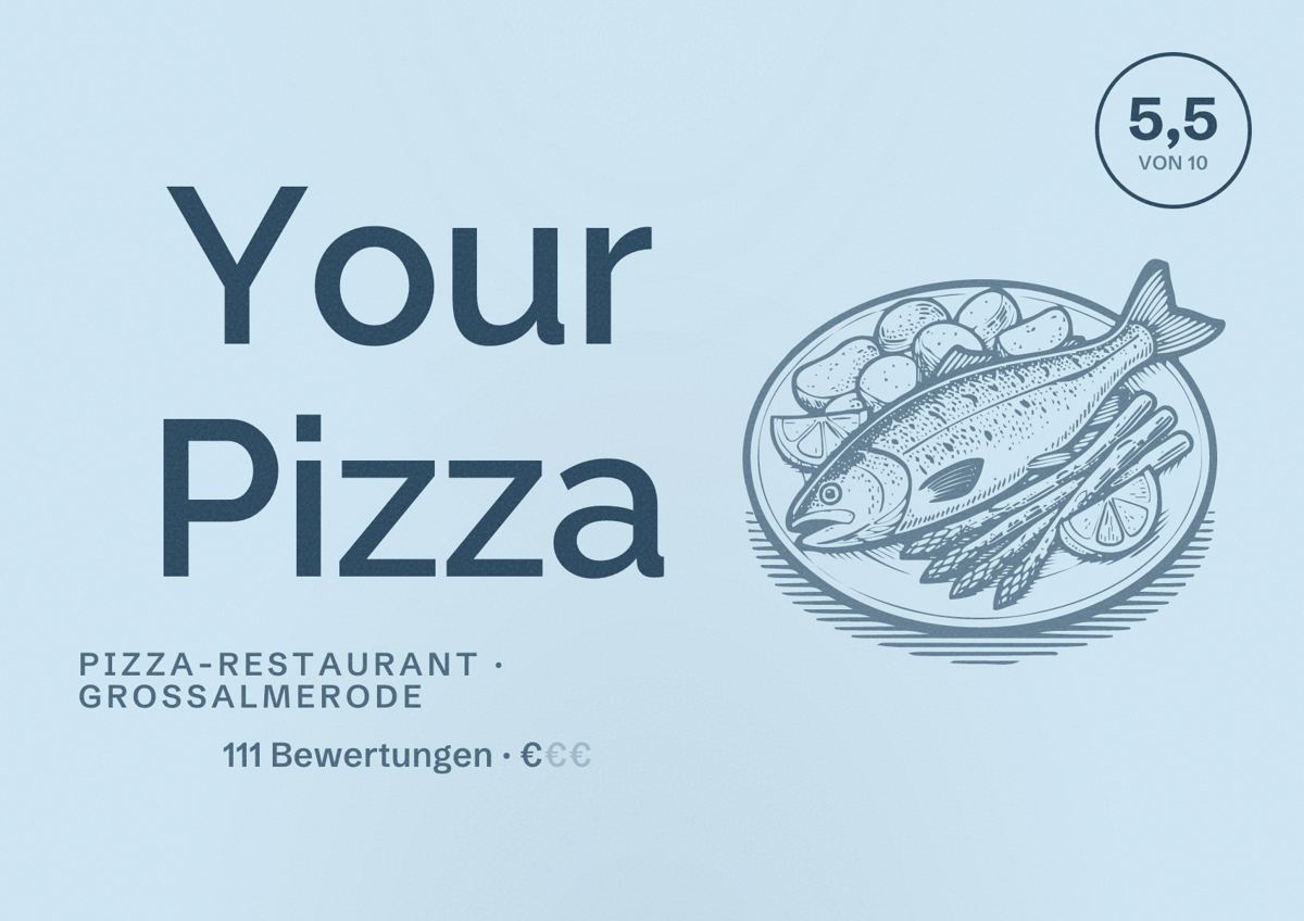 Illustriertes Poster von Your Pizza, Pizza-Restaurant in Großalmerode: Bewertung 5,5 von 10 aus 111 Bewertungen, Preisniveau €