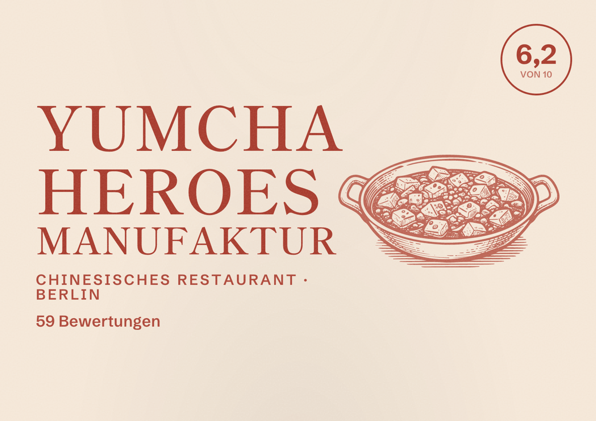 Illustriertes Poster von Yumcha Heroes Manufaktur, Chinesisches Restaurant in Berlin: Bewertung 6,2 von 10 aus 59 Bewertungen