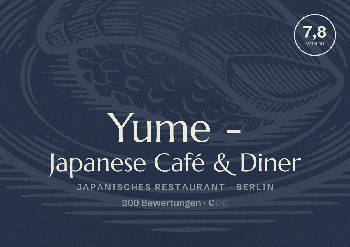 Illustriertes Poster von Yume - Japanese Café & Diner, Japanisches Restaurant in Berlin: Bewertung 7,8 von 10 aus 300 Bewertungen, Preisniveau €