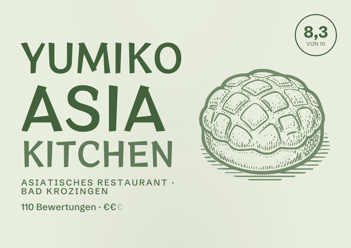 Illustriertes Poster von YUMIKO Asia Kitchen, Asiatisches Restaurant in Bad Krozingen: Bewertung 8,3 von 10 aus 110 Bewertungen, Preisniveau €€