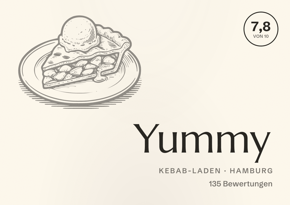 Illustriertes Poster von Yummy, Kebab-Laden in Hamburg: Bewertung 7,8 von 10 aus 135 Bewertungen