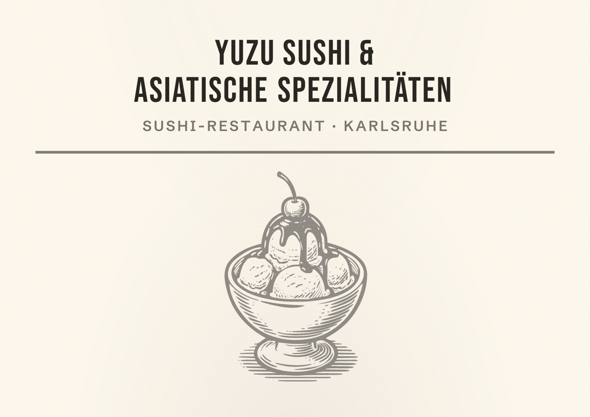 Illustriertes Poster von YUZU Sushi & asiatische Spezialitäten, Sushi-Restaurant in Karlsruhe