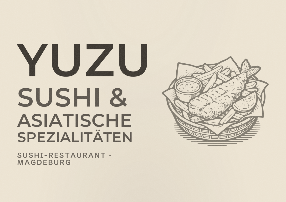 Illustriertes Poster von YUZU Sushi & asiatische Spezialitäten, Sushi-Restaurant in Magdeburg