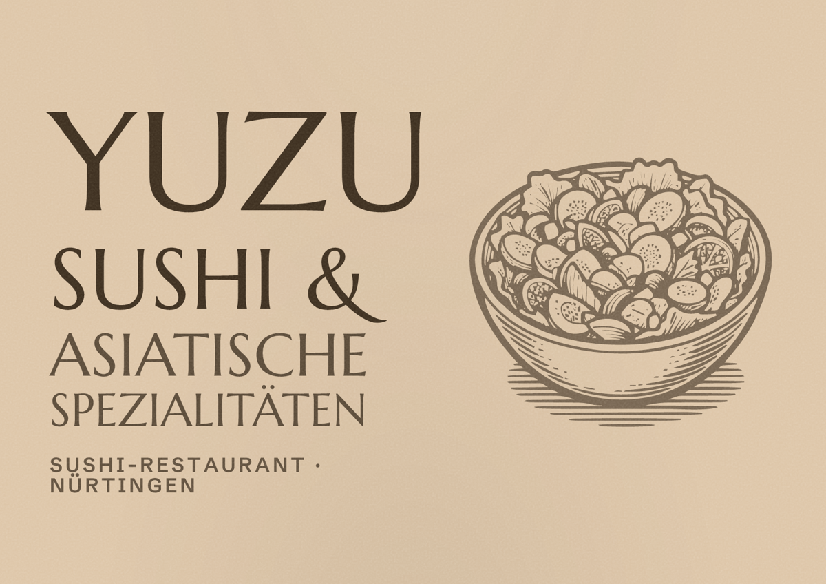 Illustriertes Poster von YUZU Sushi & asiatische Spezialitäten, Sushi-Restaurant in Nürtingen