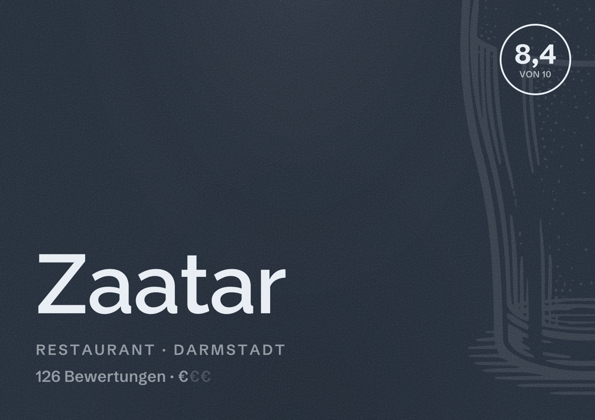 Illustriertes Poster von Zaatar, Restaurant in Darmstadt: Bewertung 8,4 von 10 aus 126 Bewertungen, Preisniveau €