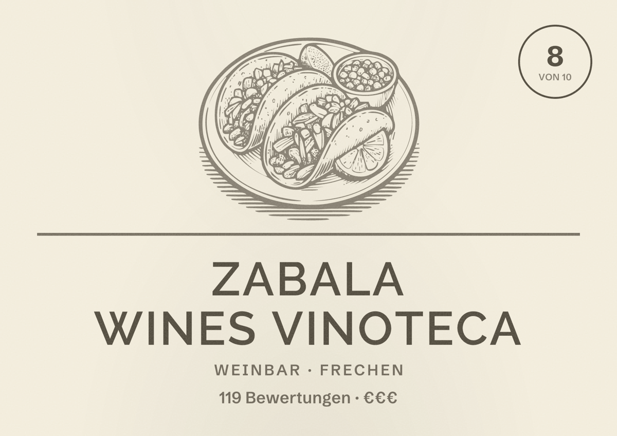 Illustriertes Poster von Zabala Wines Vinoteca, Weinbar in Frechen: Bewertung 8 von 10 aus 119 Bewertungen, Preisniveau €€€