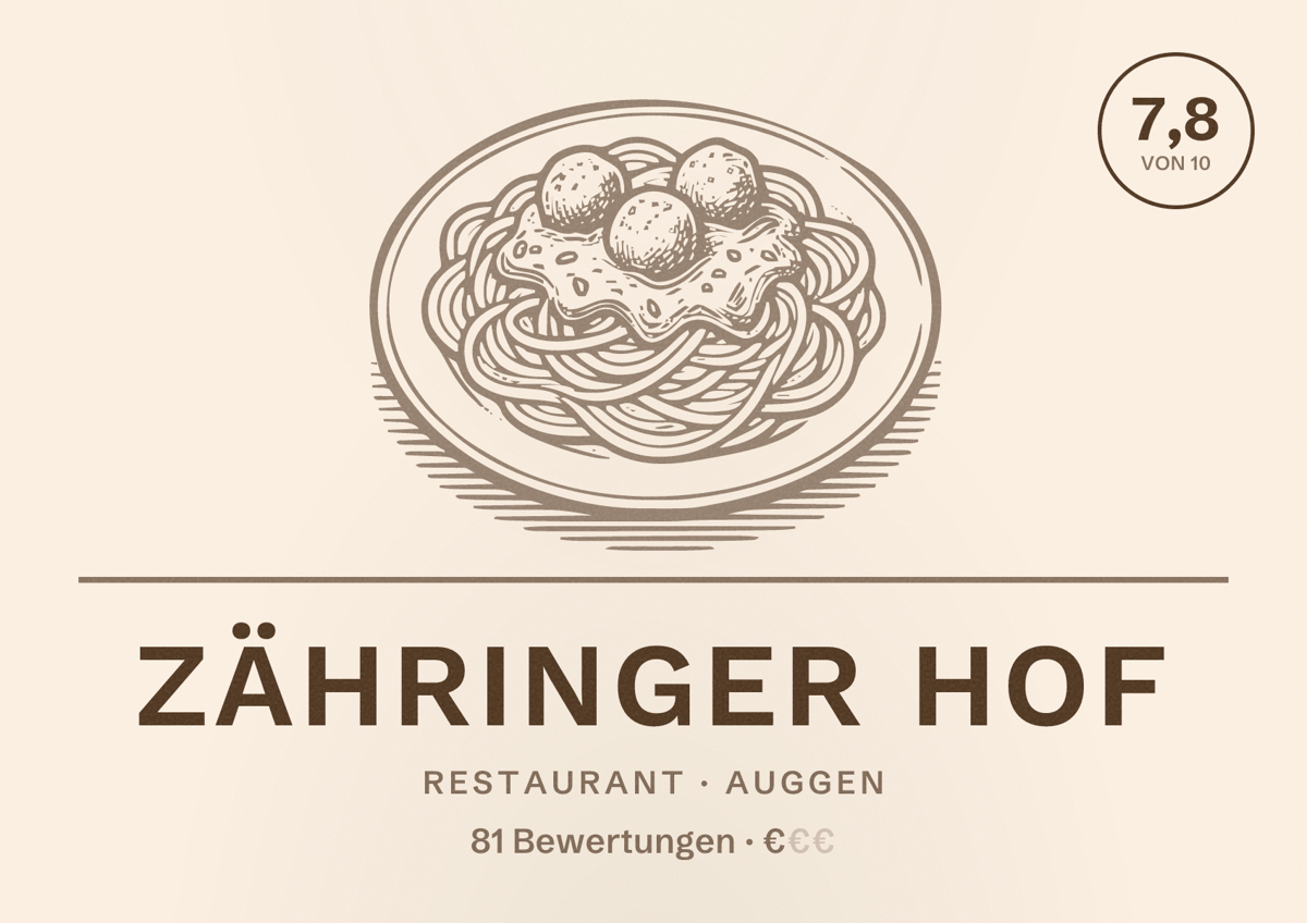 Illustriertes Poster von Zähringer Hof, Restaurant in Auggen: Bewertung 7,8 von 10 aus 81 Bewertungen, Preisniveau €
